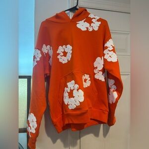 Orange Hoodie Sweater with White Floral Appliqués